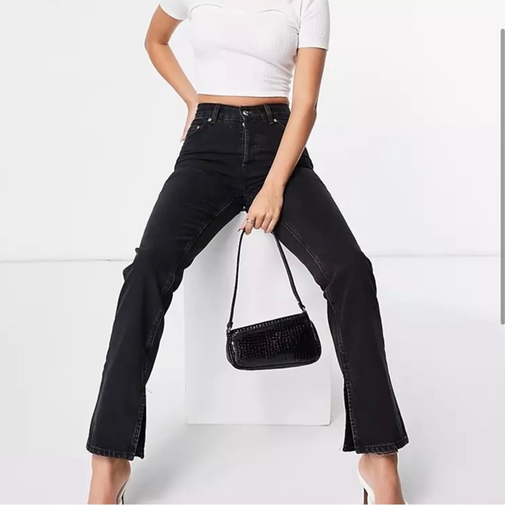 Asos Design Black Jeans Spilt Hem High Rise Size 28 Tall
